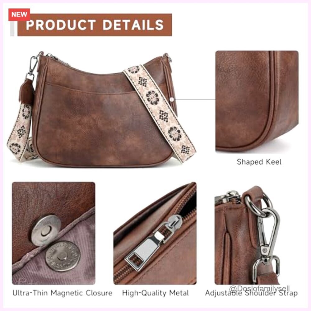 Vegan Leather Crossbody Bag with Adjustable Strap, Spacious Pockets - Picture 4 of 7